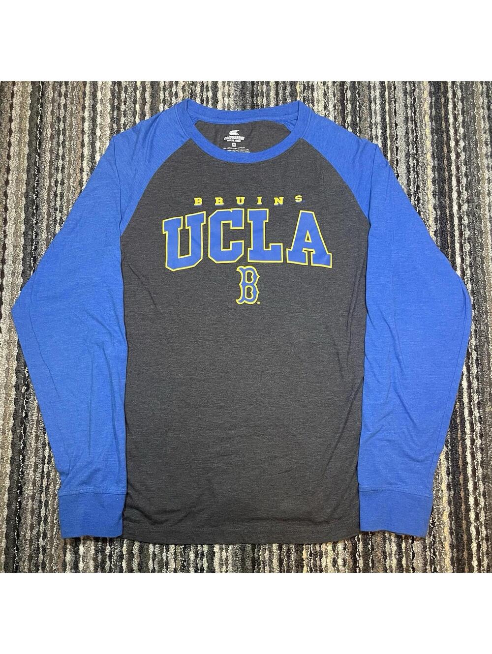 UCLA Bruins Shirt Mens Large Gray Blue NCAA Football Spell Out Long Sleeve